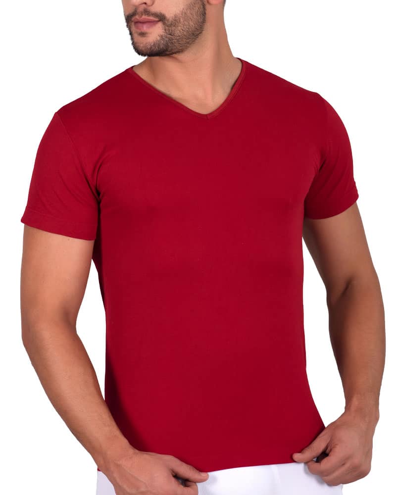 Camiseta manga corta hombre Crew V negro rojo